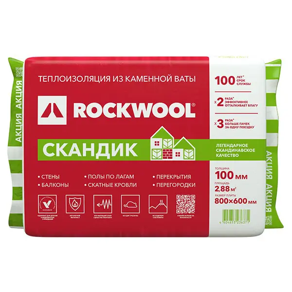 Утеплитель ROCKWOOL Скандик 100 мм
