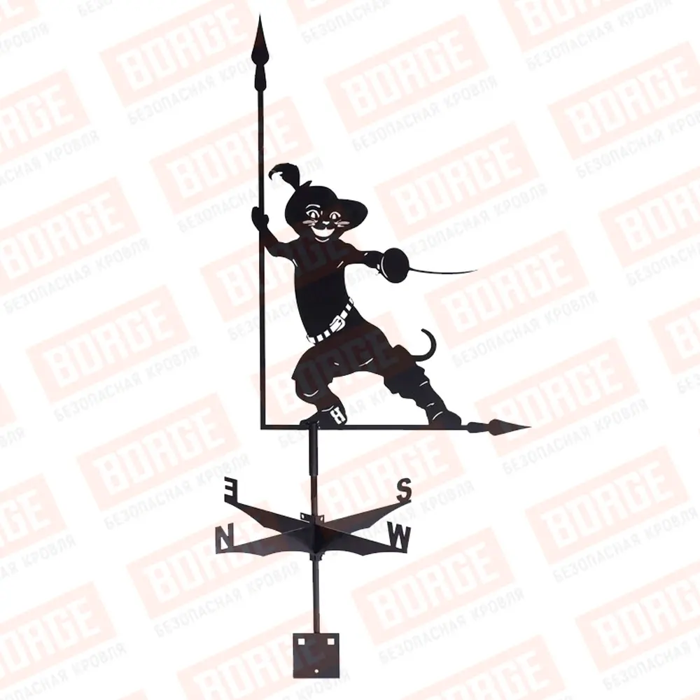 Флюгер BORGE Кот в сапогах, 475х715мм, чёрный (RAL 9005 matt)