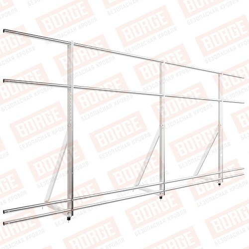 Ограждение кровельное Русский Рубеж H-120см, 3м, с двумя доп. трубами, для кровли из металлочерепицы, профнастила, материалов на основе битума, цинк