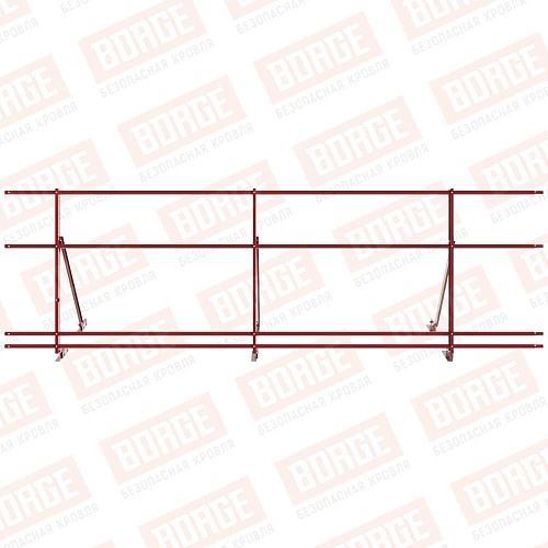 Ограждение кровельное Русский Рубеж H-90см, 3м, с двумя доп. трубами, для фальцевой кровли, коричнево-красный (RAL 3011)