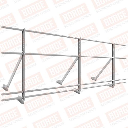Ограждение кровельное Русский Рубеж H-90см, 3м, с двумя доп. трубами, для фальцевой кровли, сигнально-серый (RAL 7004)