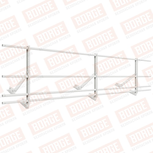 Ограждение кровельное Русский Рубеж H-60см, 3м, с двумя доп. трубами, для фальцевой кровли, сигнально-белый (RAL 9003)