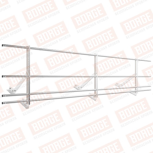 Ограждение кровельное Русский Рубеж H-60см, 3м, с двумя доп. трубами, для фальцевой кровли, цинк