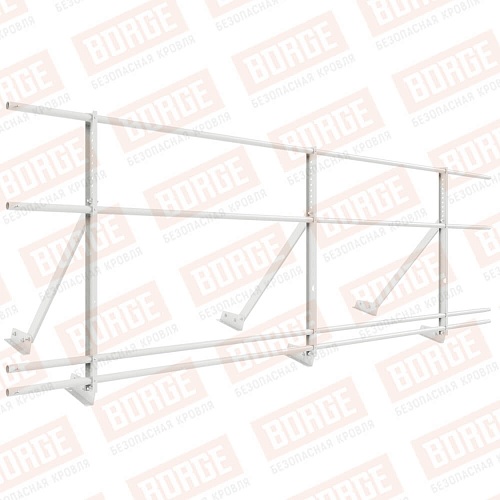 Ограждение кровельное Русский Рубеж H-90см, 3м, с двумя доп. трубами, для фальцевой кровли, сигнально-белый (RAL 9003)