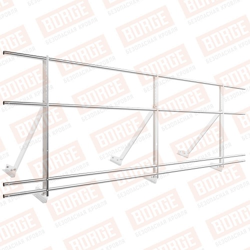 Ограждение кровельное Русский Рубеж H-90см, 3м, с двумя доп. трубами, для фальцевой кровли, цинк