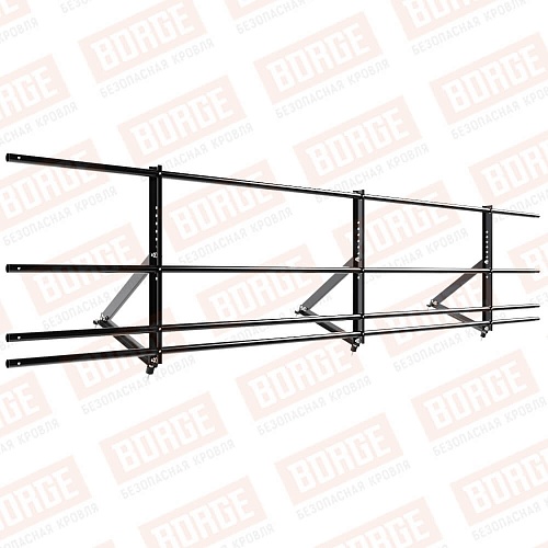 Ограждение кровельное Русский Рубеж H-60см, 3м, с двумя доп. трубами, для кровли из металлочерепицы, профнастила, материалов на основе битума, чёрный (RAL 9005)