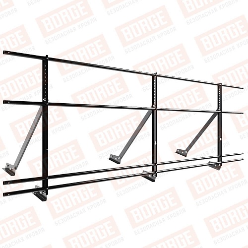 Ограждение кровельное Русский Рубеж H-90см, 3м, с двумя доп. трубами, для фальцевой кровли, чёрный (RAL 9005)