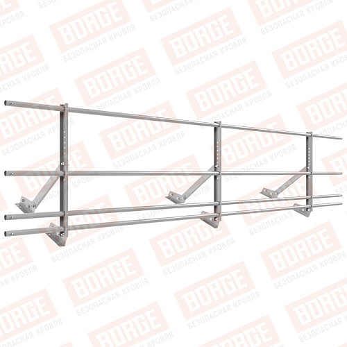 Ограждение кровельное Русский Рубеж H-60см, 3м, с двумя доп. трубами, для фальцевой кровли, сигнально-серый (RAL 7004)